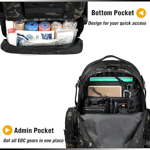 Miniatura 5 de DBTAC Mochila táctica de 50 L, grande, clásica, militar, paquete de asalto, bolsa Molle para senderismo al aire libre, viajes, trabajo, Camo Negro,