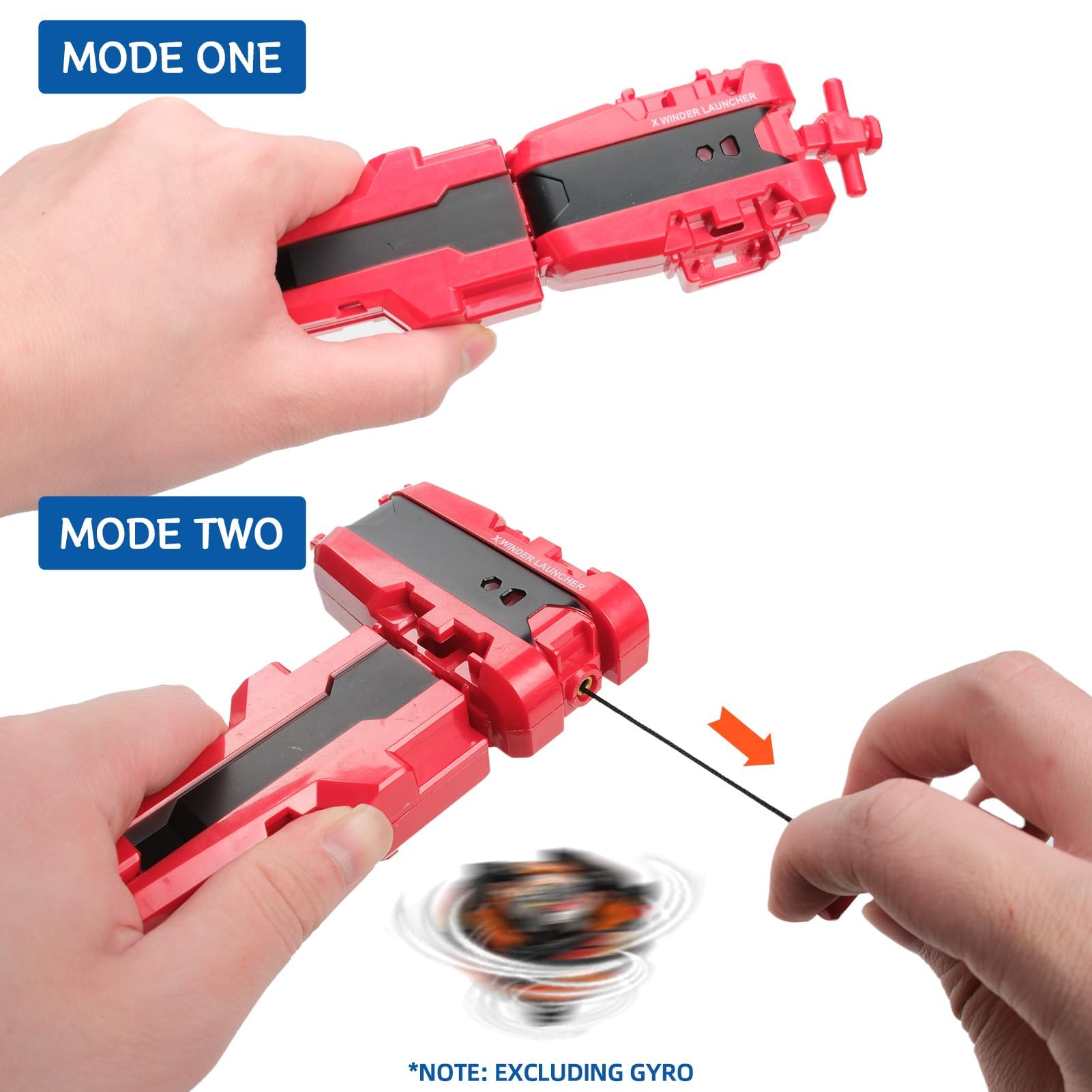 AIBREAY Lanzador X Series con Mango para Peonzas, 2 Piezas Lanzador con Cuerda, Compatible con X Gyro y Spinning Tops de Alta Velocidad, Ideal para Batallas y Competencias (Negro+Rojo)