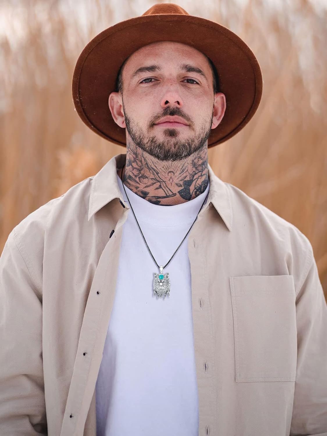 Wolf Necklace for Men 925 Sterling Silver Genuine Turquoise Gemstone Wolf Head Pendant Viking Animal Jewelry Gifts for Father - Image 2