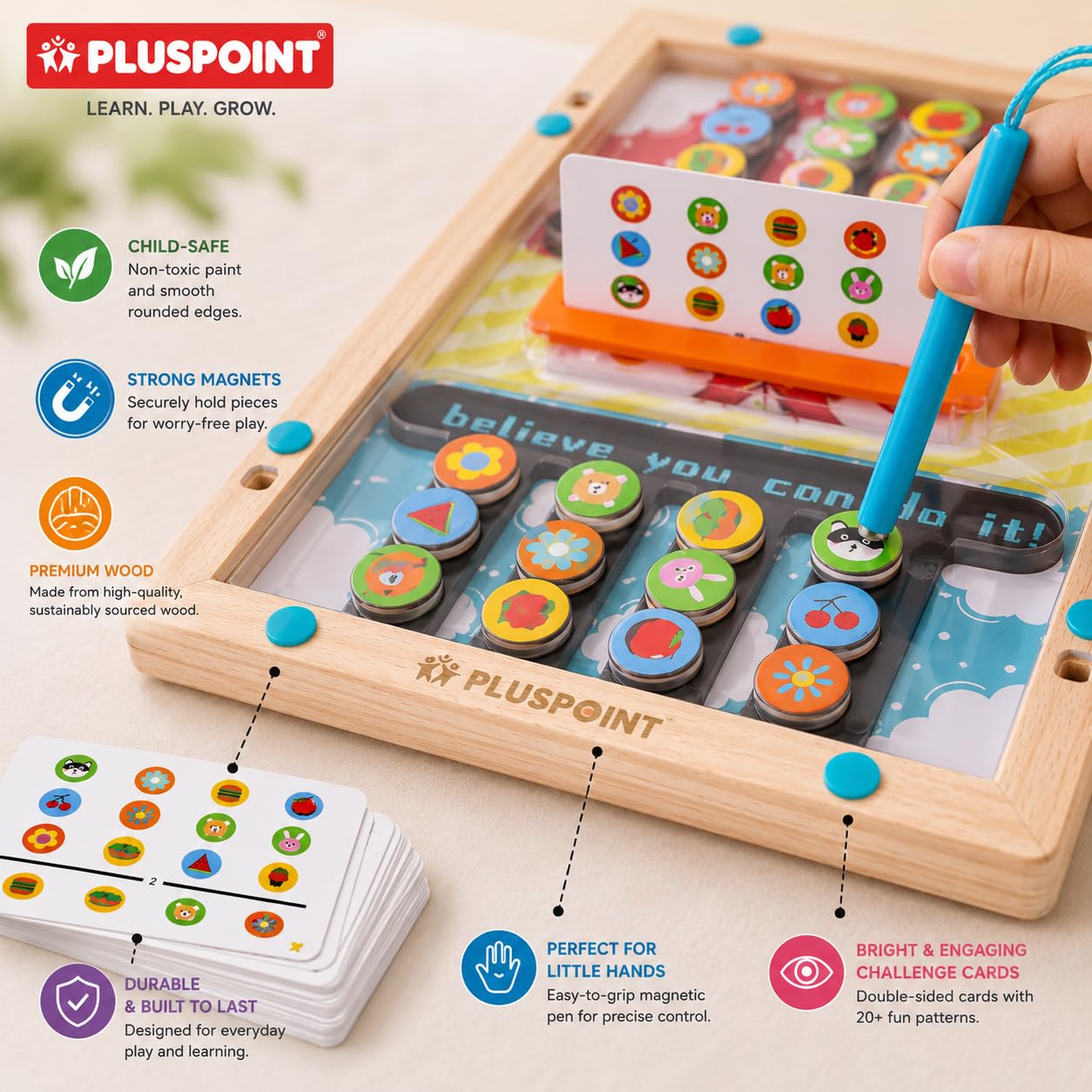 PLUSPOINT Battle Slide Puzzle Game β Magnetic Maze Board Game for Kids, Fine Motor Skill Sorting & Matching Montessori Learning Toy for Boys & Girls 2
