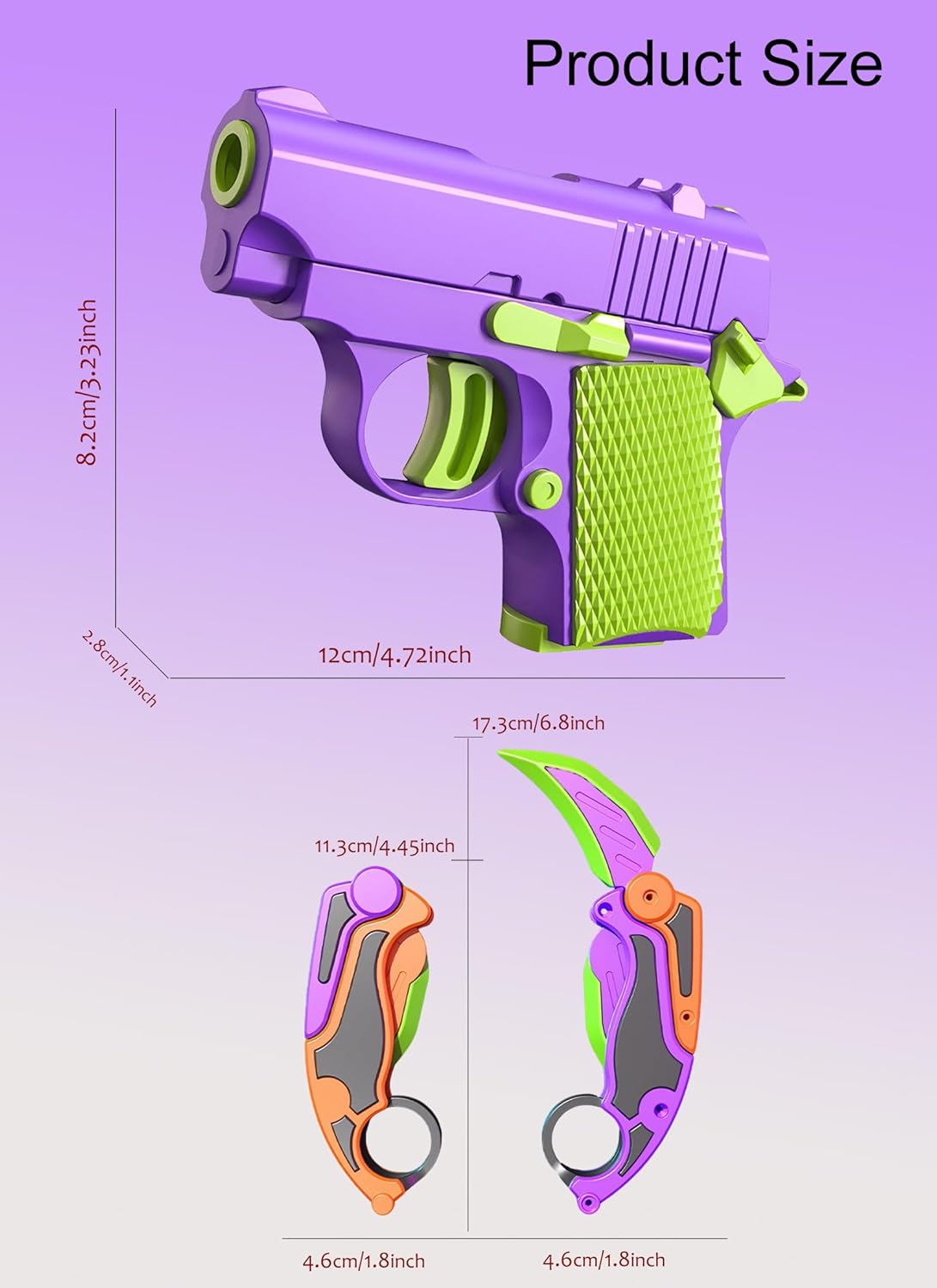 Fidget Pistol Toys 3D Printed Mini Small Pistol with Gravity Claw Knife A Stress-Relieving Toy Suitable for Relieving ADHD and Anxiety for Adults and Kids (Set 2)