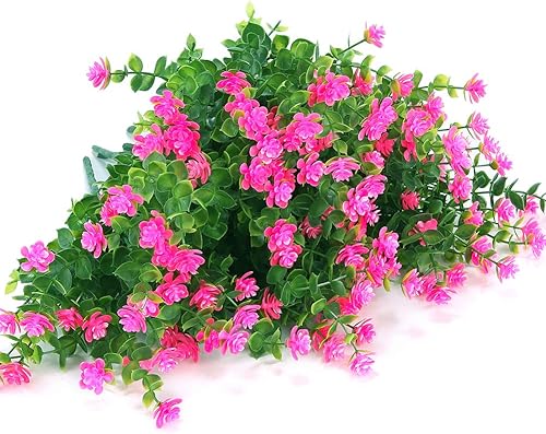Miniatura 63 de Flores artificiales, arbustos de boj artificiales para exteriores, resistentes a los rayos UV, plantas verdes de plástico sintético para colgar