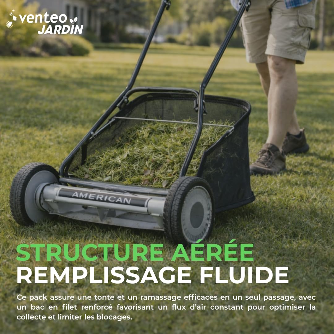 VENTEO Tondeuse Hélicoïdale Manuelle 45cm 5 Lames Bac Amovible Réglage Hauteur