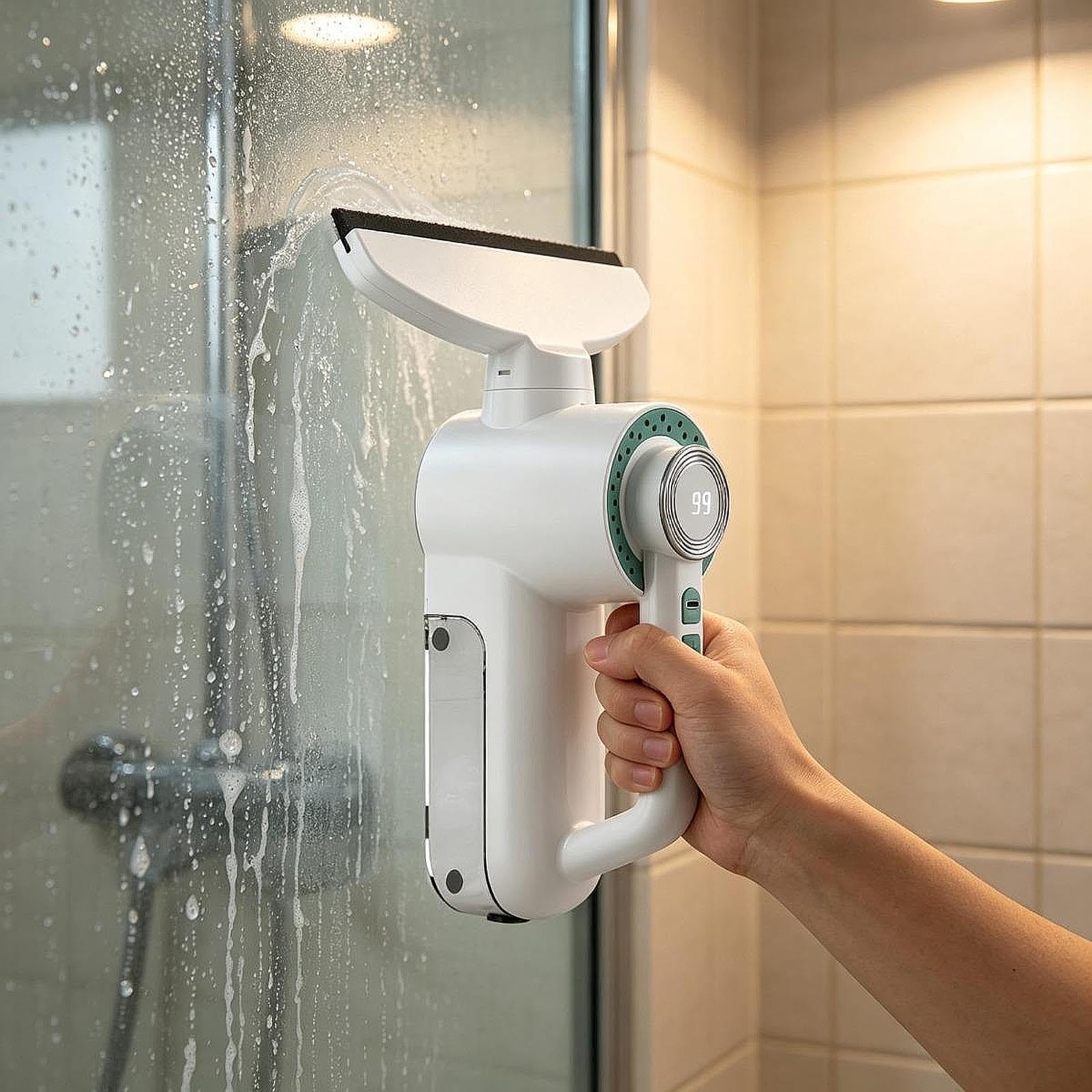 Aspirador de Cristales Electrico con Rociador de Agua Y Succion Eficiente para Limpieza de Y Mamparas con Carga USB para Uso en Interiores, Verde, Individual