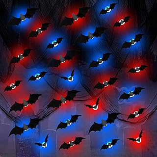 Bat Decorations Halloween Wall Decor - 28pcs 3D Wall Bats Decor LED Light Scary Bats Wall Stickers with Creepy Cloth for Halloween Party Indoor Outdoor Wall Decor Supplies