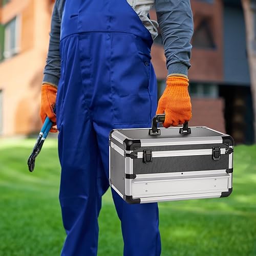 Miniatura 7 de Caja de herramientas, caja de almacenamiento de herramientas portátil con cerradura de metal, caja organizadora de herramientas de artesanía dura de