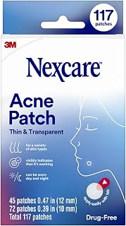 Nexcare Thin Transparent Hydrocolloid Acne Patches - Invisible Pus & Oil Absorbing Pimple Covers, Easy Tab Apply, 117 Count