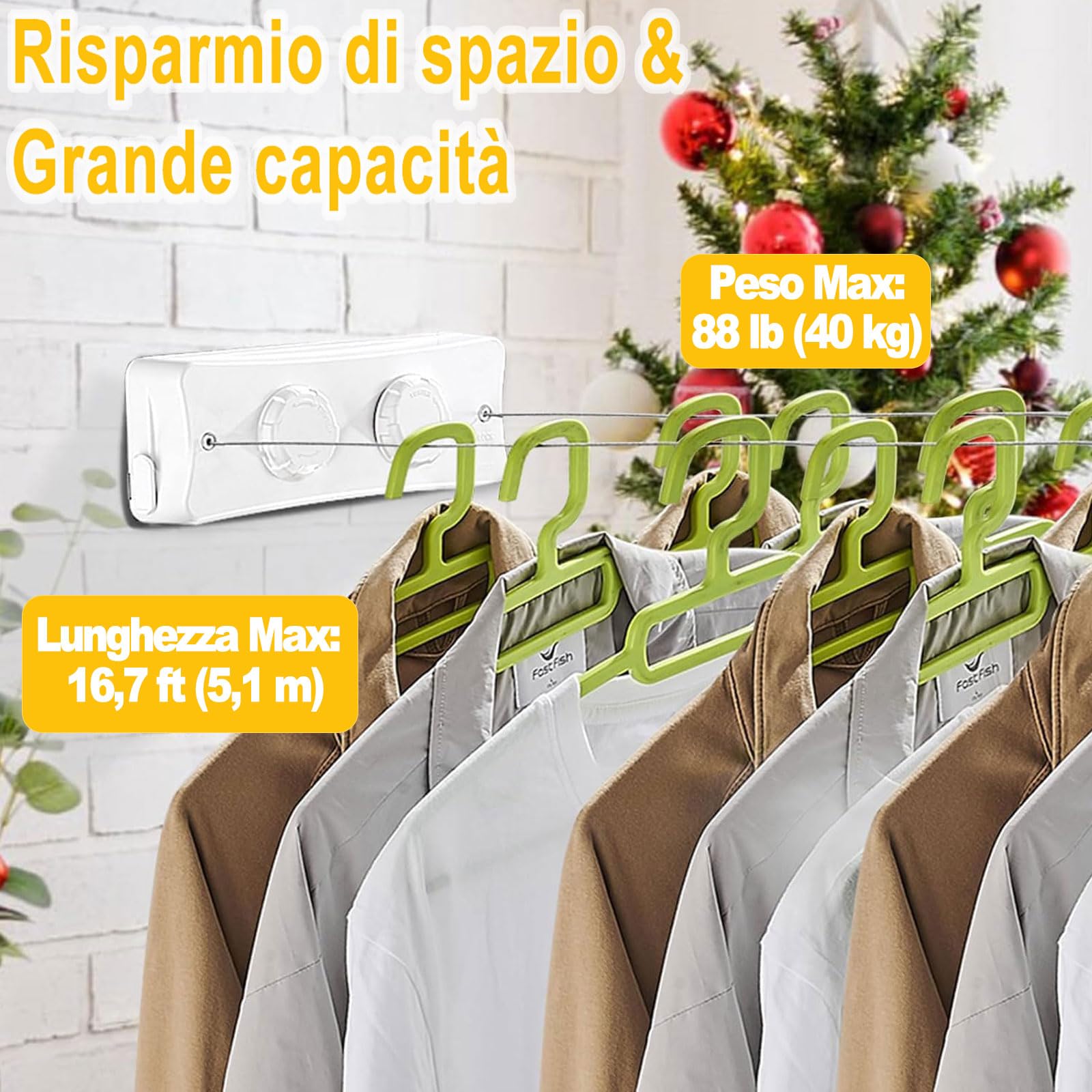 Domigard Corda per Stendibiancheria Retrattile,Biancheria Interna a Parete Doppia Linea Invisibile Filo di Lino Estensibile in Acciaio Inossidabile,Corda da Biancheria regolabile2*5,1m (Bianco)