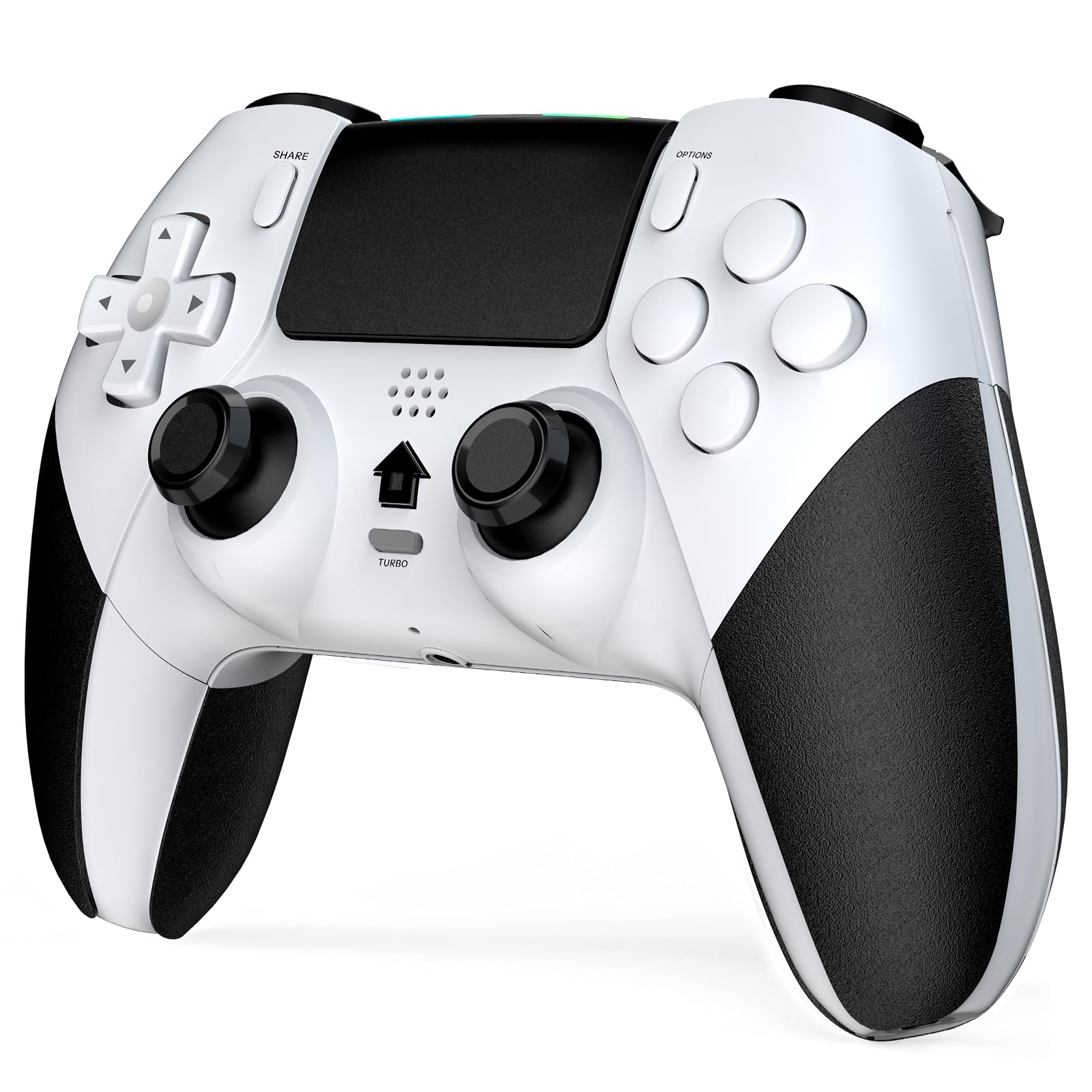 Shiptree Wireless Controller per PS-4, Gamepad Joystick Controller per Ps4/Pro/Slim/PC con Turbo & Macro M1/M2,Controllers con Touch Panel/Doppia Vibrazione/6-Axis/3.5mm Jack Audio (Bianco)