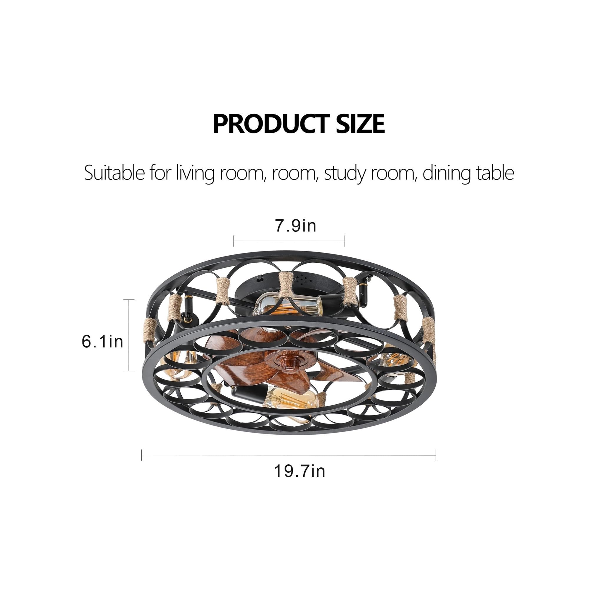 Genérico ARLGSITE Ventilador de techo enjaulado negro con luces y control remoto, ventiladores granja, aspas reversibles 6 velocidades, 5 bombillas incluidas