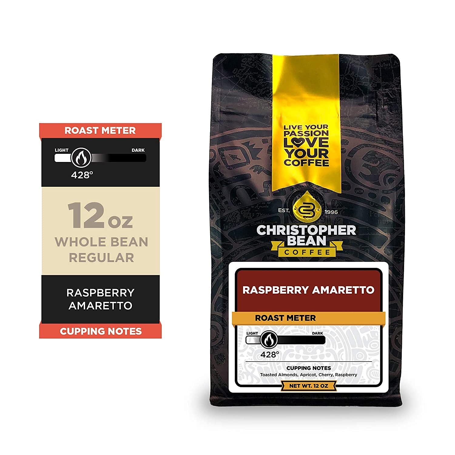 Christopher Bean CoffeeDecaf Ground Amaretto Raspberry Coffee, Relaxing after Dinner & Drink | Raspberry Coffee Beans with 100% Arabica, No Sugar, No Fats, Non-GMO | 12-Ounce