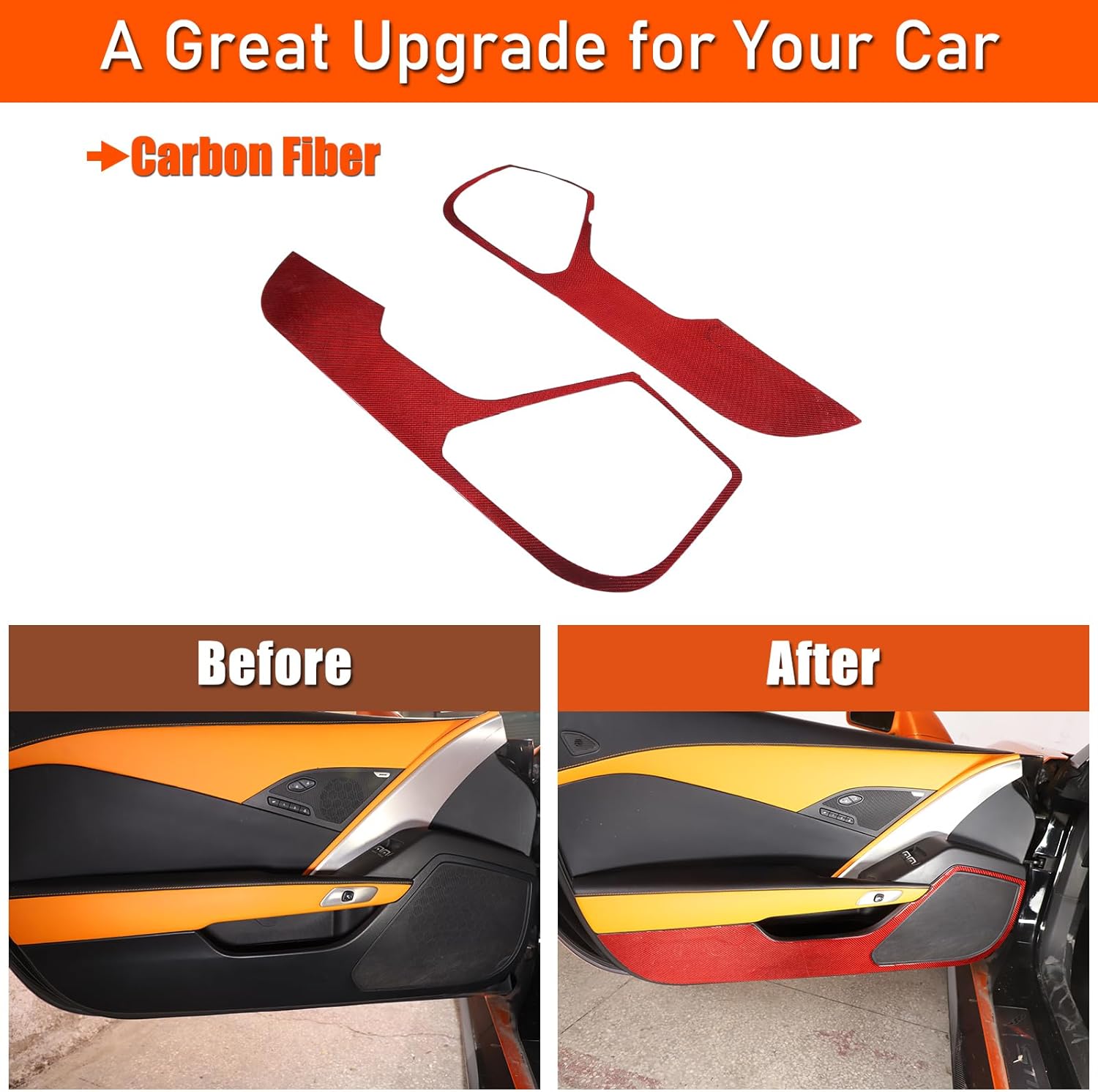 Soft Carbon Fiber Side Door Cover Anti-Kick Panel Cover Trim Compatible with Chevrolet Corvette C7 2014-2019 Front Door Panel Anti Kick Guard Trim Protector, Style B (Red)