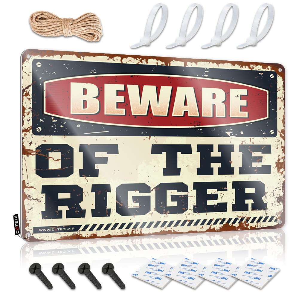 IBWNBBUSN Beer Signs Metal Vintage Beware Of The Rigger Tin Sign Funny Decor For Bar Tin Signs Warning