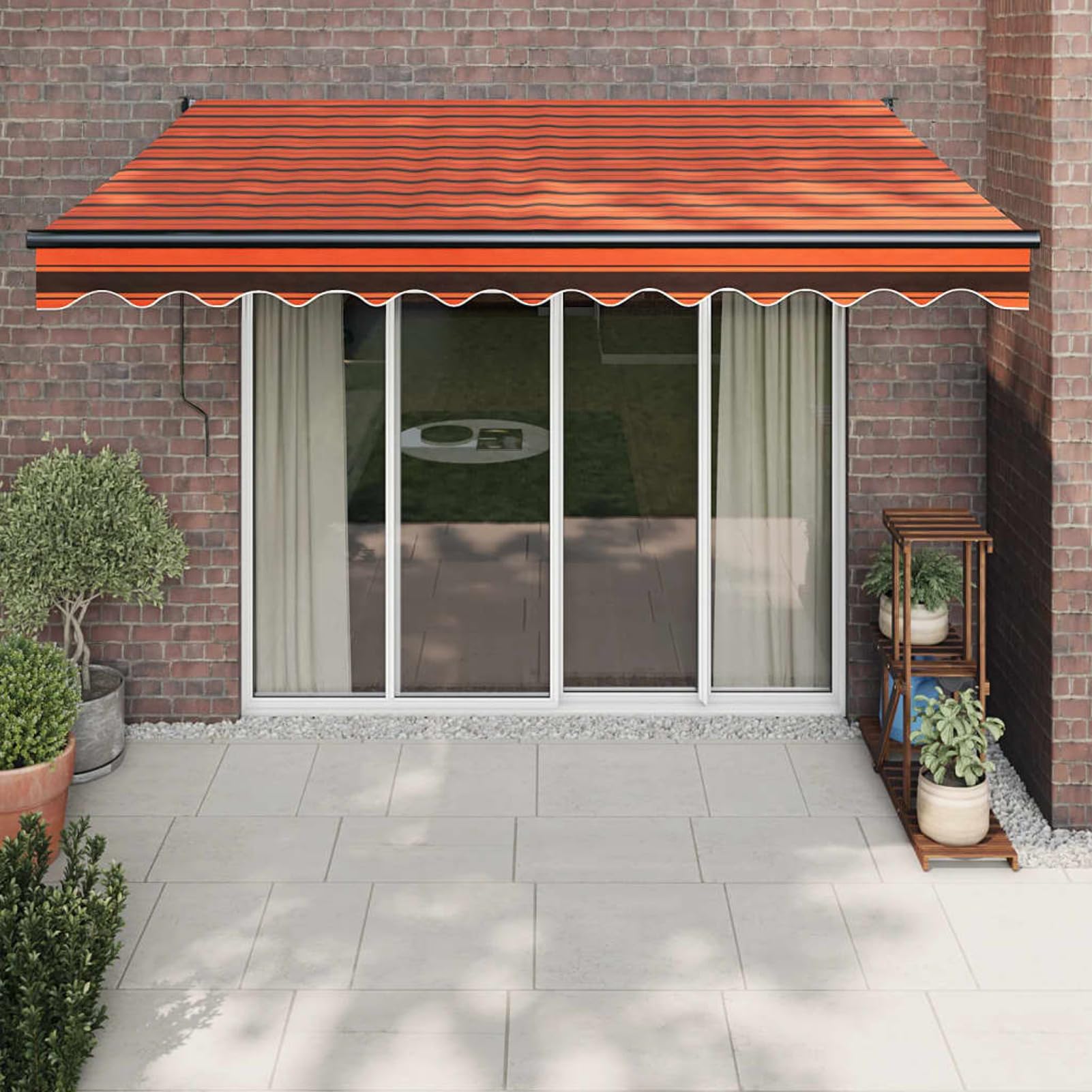 ARKEM Elektrische Markise mit Kurbel Orange und Braun 3,5x2,5 m Markise Wohnwagen Senkrechtmarkise