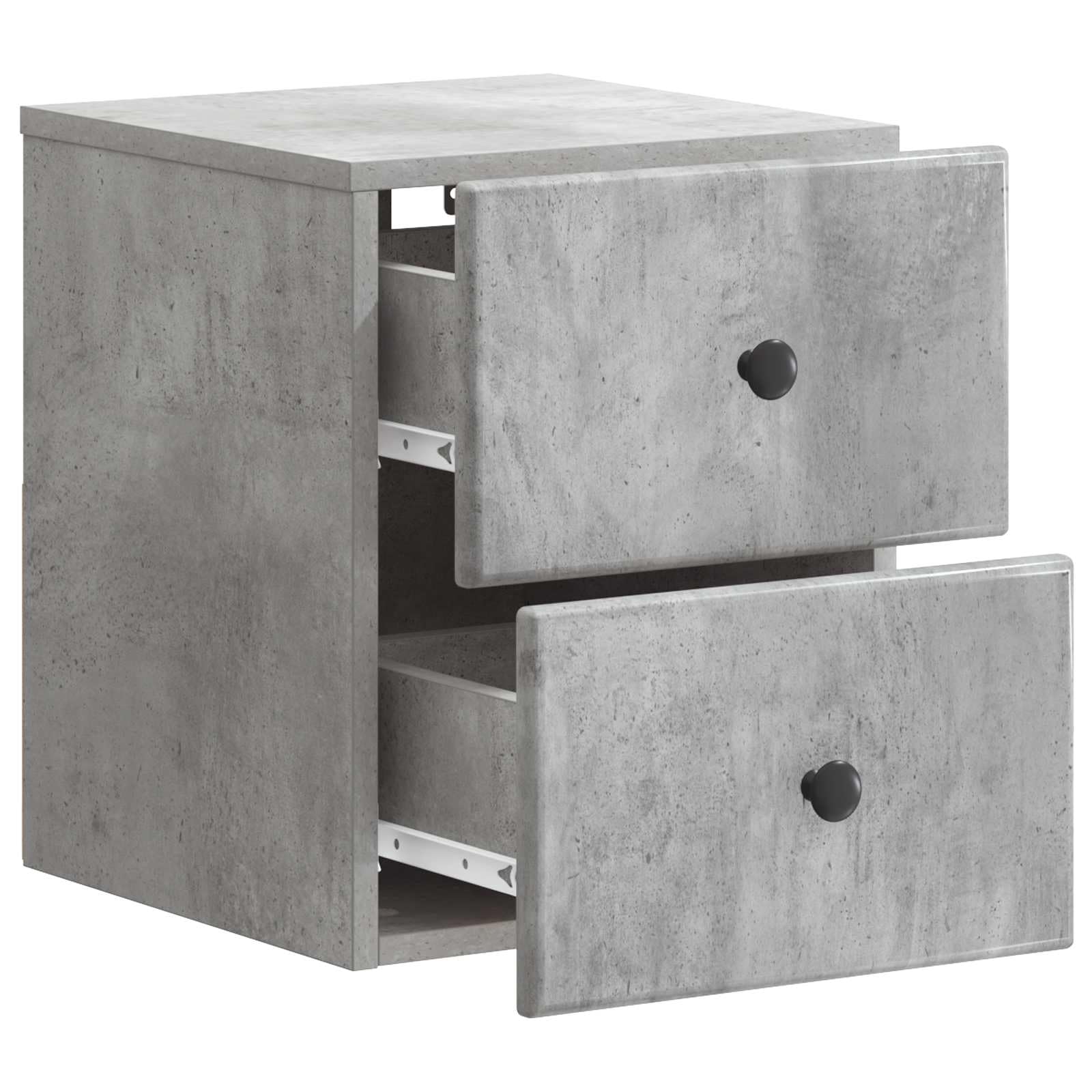 Mobiletto da notte a muro Grigio cemento 34,5 x 33 x 40 cm con cassetti e ripiani, supporto salvaspazio per camera da letto, soggiorno o ingresso, facile da montare