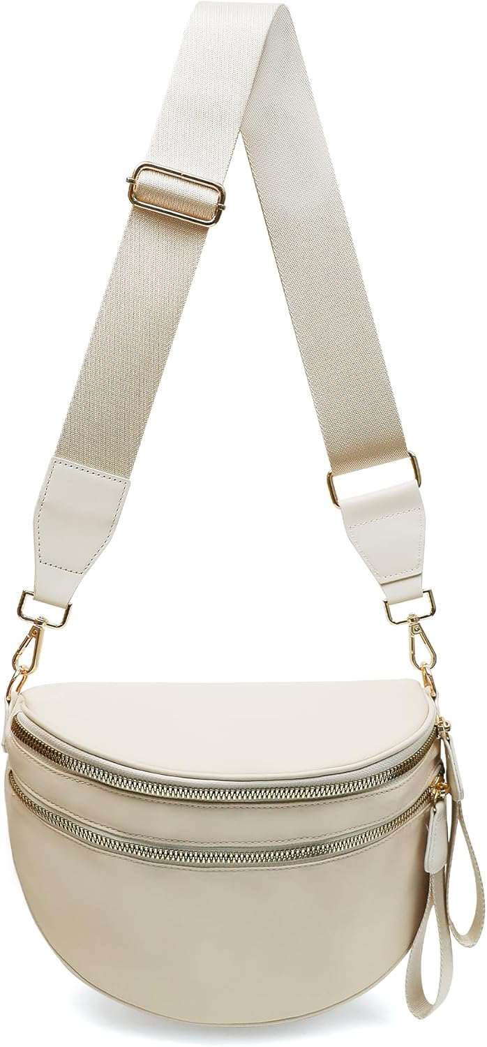 Pure Colour Crossbody Bum Bags for Women Spacious Checkered Cross body Bag Nylon Trendy Fanny Pack for Travel