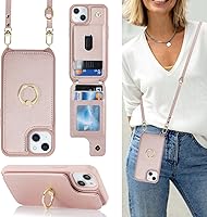 Vista 20 de Funda para iPhone 15 Pro Max con tarjetero para mujer, iPhone 15 Pro Max con correa, cordón cruzado, bloqueo RFID, soporte de anillo, cierre a