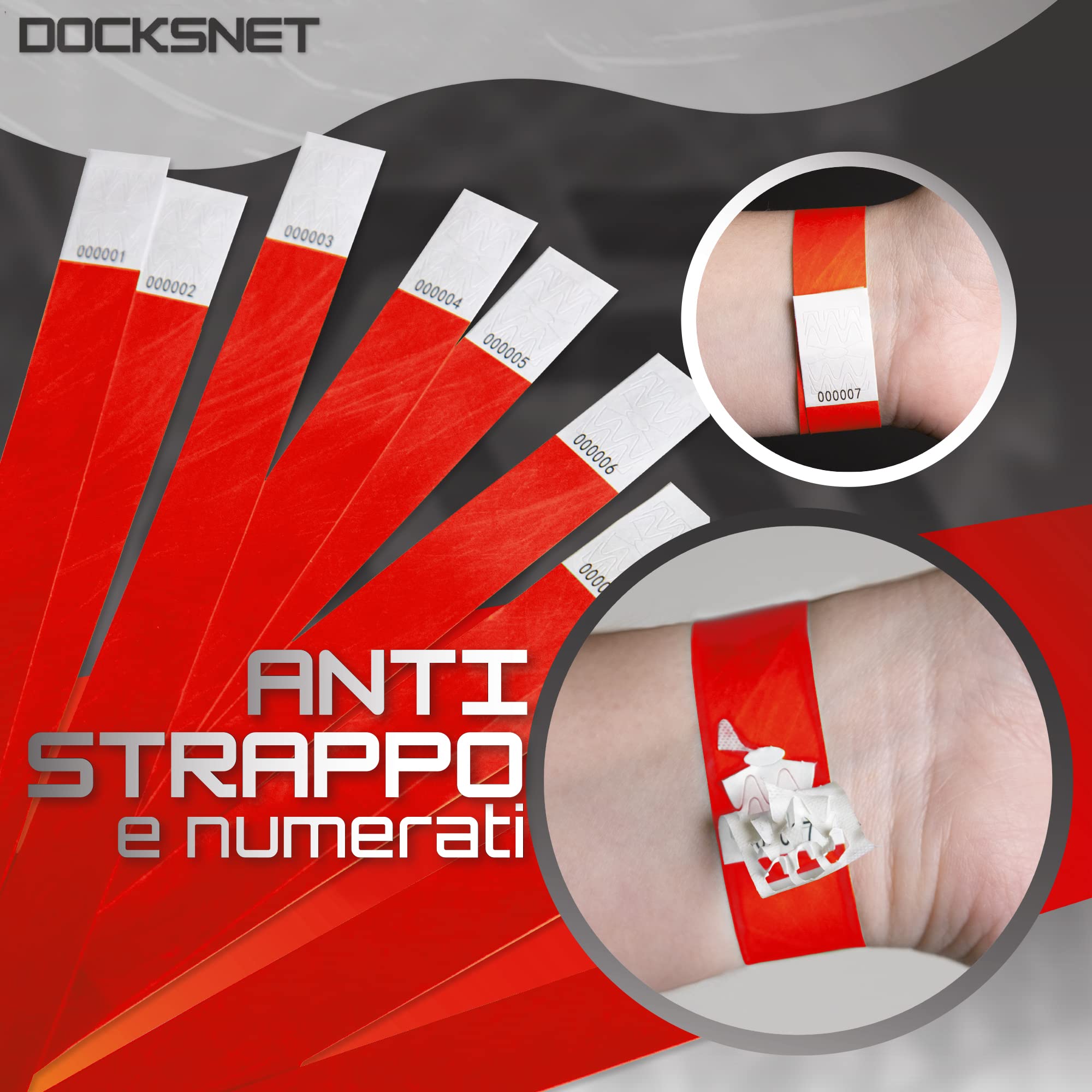 Braccialetti Carta Eventi Numerati 100 Pezzi Rosso - Impermeabili Identificativi per Discoteche Festival Piscine