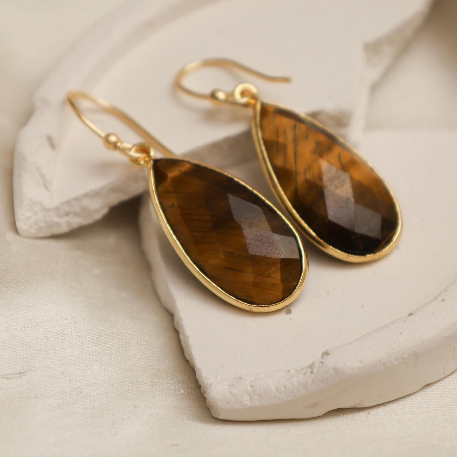 Gempires Genuine Gemstone Faceted Long Pear Gemstone Drop Dangle Hook Earrings, Statement Jewelry For Her, 1.5 inch Drop 14K Gold Plated, Gift For Woman - Image 2