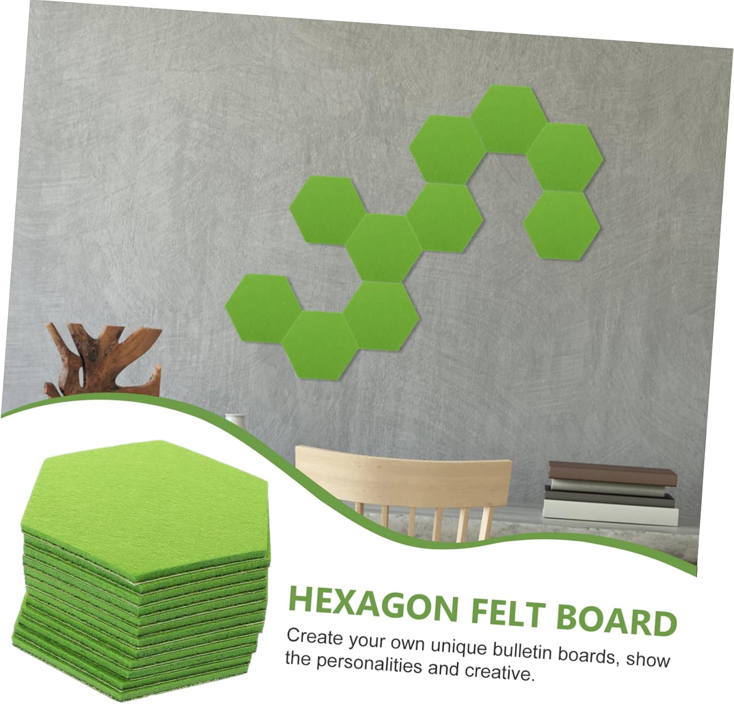 Housoutil 12pcs Hexagon Wall Panels Felt Bulletin Board Tiles Memo Board for Classroom Office