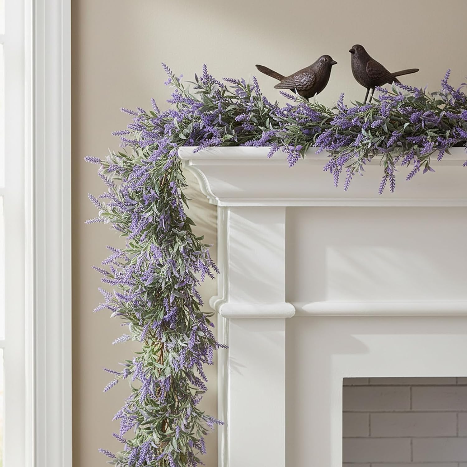 Zythrem 6.2Ft Artificial Lavender Garland Purple Lavender Flower Vine Spring Garland for Mantle Decorating All Year Round Farmhouse Wedding Arch Home Decor Porch Decorations