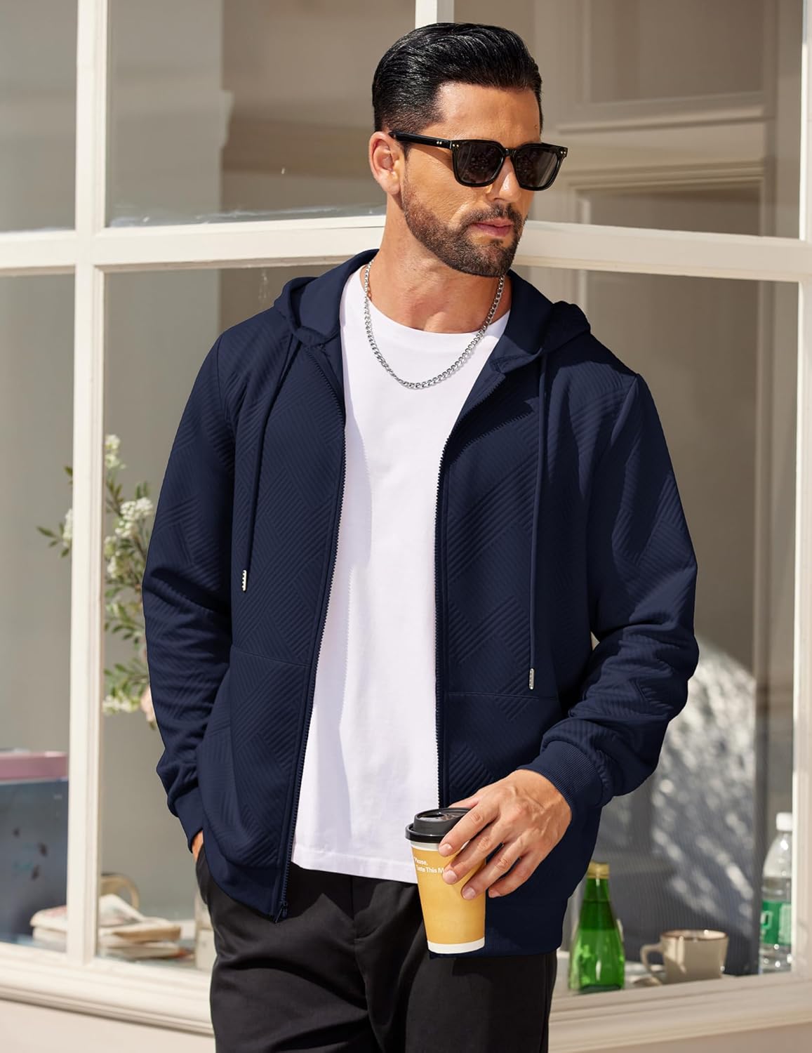 COOFANDY Mens Hooded Sweatshirt Zip Up Casual Knit Hoodies Fashion Drawstring Sweatshirts with Pockets - Image 3