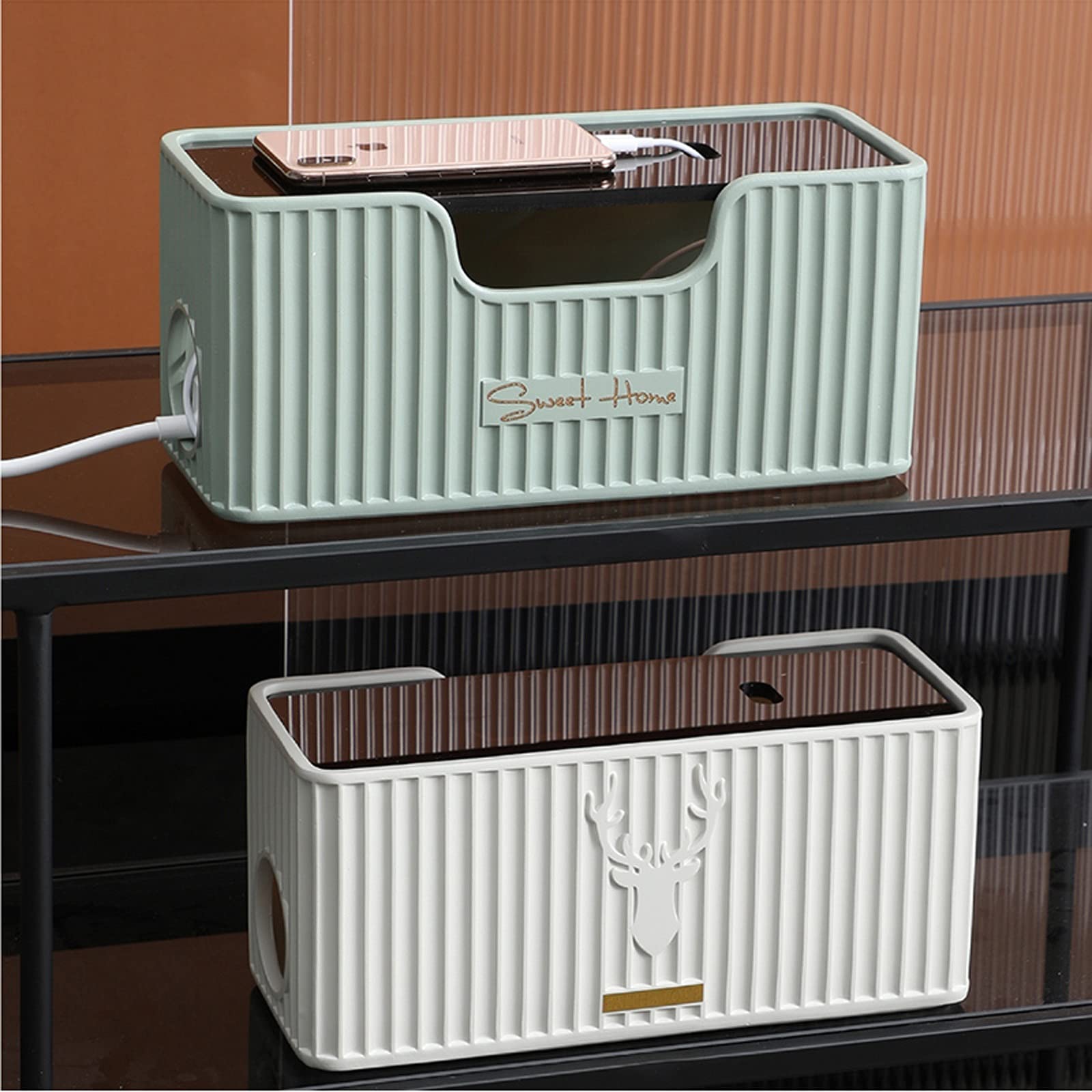 Kabelmanagement-Box Leichte Luxus-Kabelmanagement-Box Kabelmanagement-Buchsengehäuse Desktop-Aufbewahrung Steckdosenleiste Anti-Staub-Box, geeignet zur Aufbewahrung von Ladegeräten und Steckdosenlei