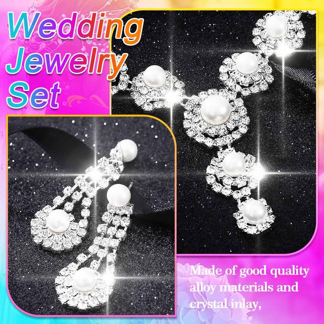 Aukmla Silver Pearl Bridal Wedding Jewelry Set Sparkly Rhinestone Bride Necklace Earrings Sets Prom Jewelry for Women - Image 6