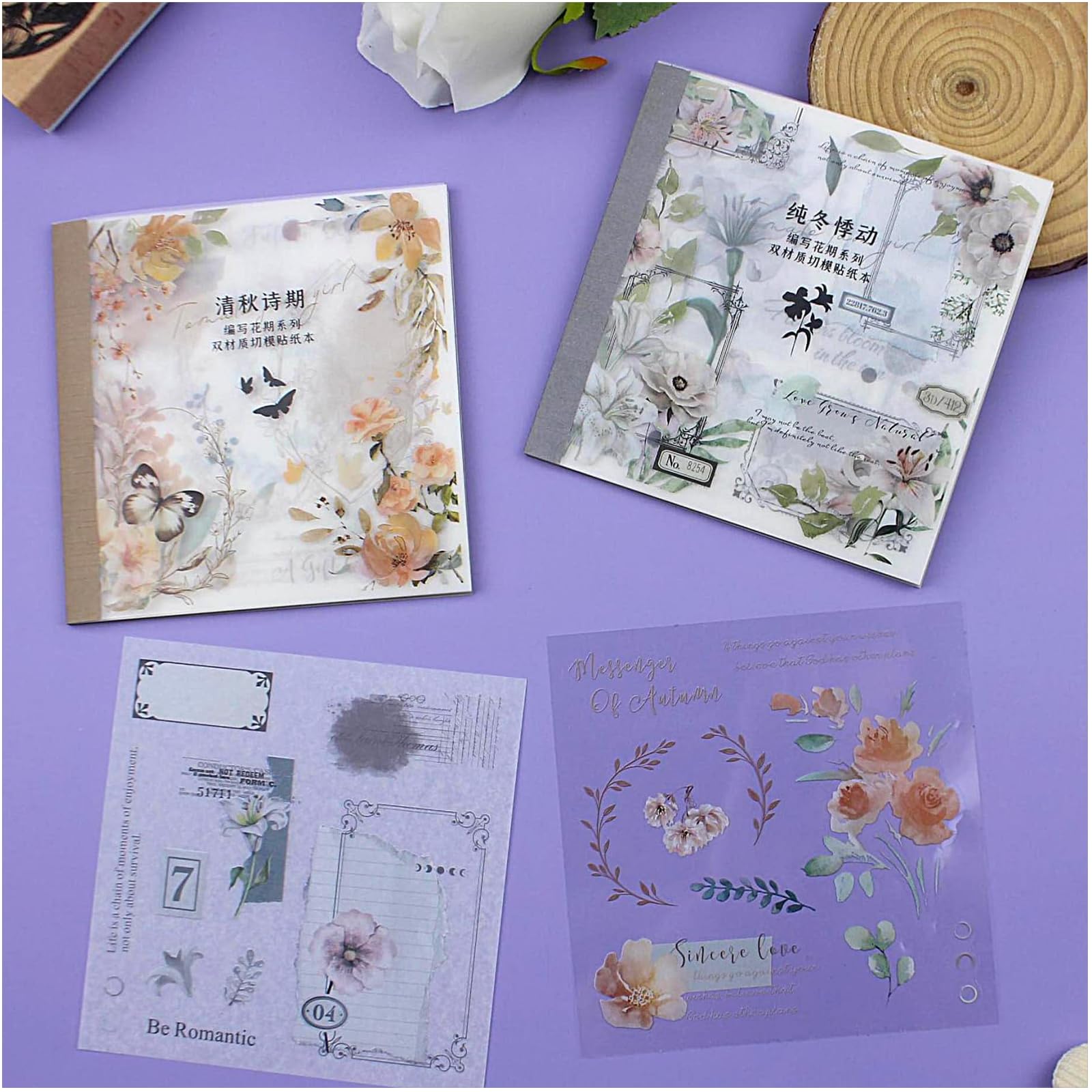 40 Blatt Stickerbuch Vintage – Washi & PET Aufkleber Für Journaling, Herbst & Winter