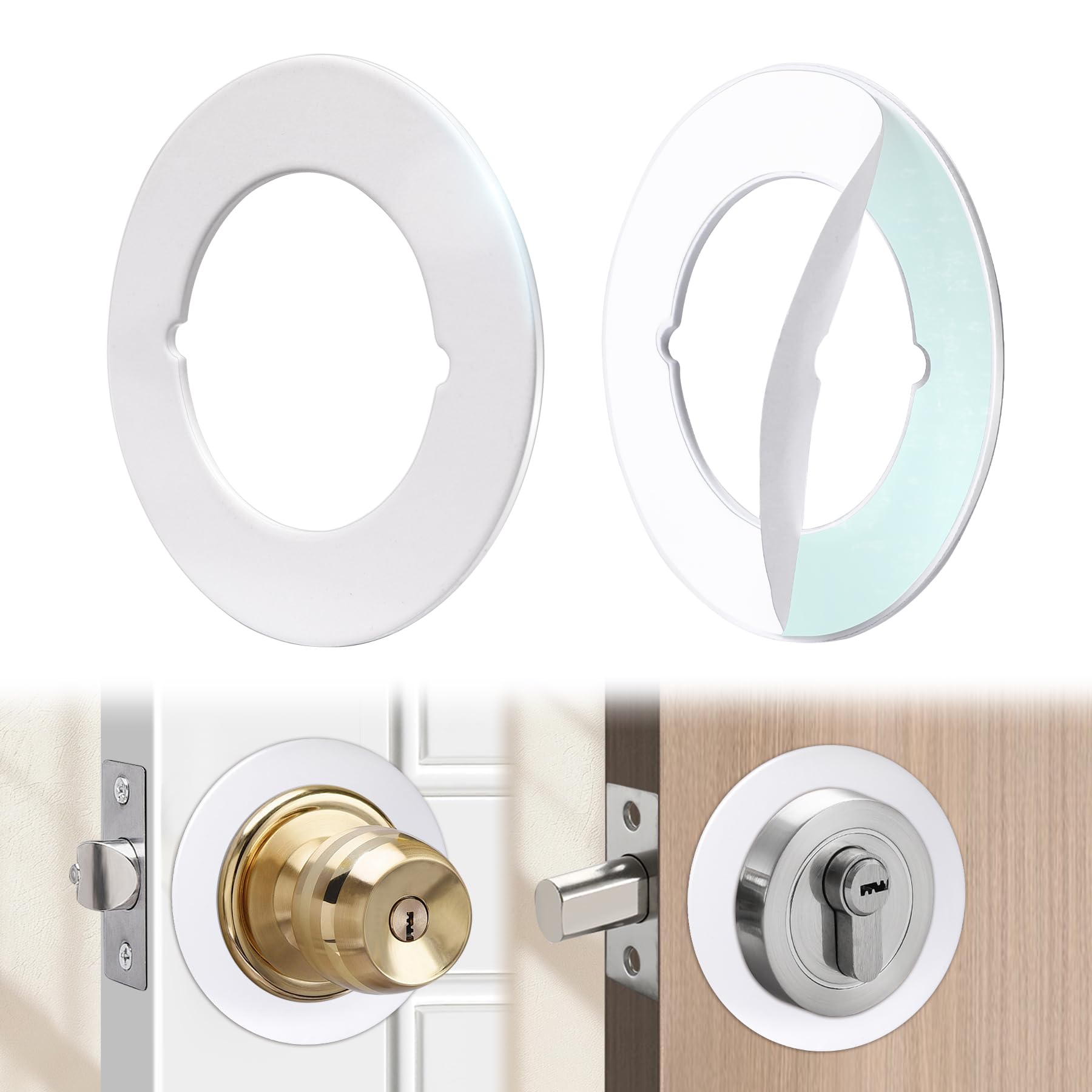 Vizava 1 Pcs Upgraded Door Knob Plates with Double-Sided Tape –Thick Stainless Steel Scar Plates for Deadbolts & Knobs, Durable Door Lock Hole Covers