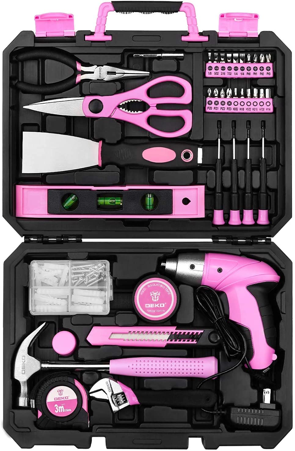 DEKOPRO Pink 98 Piece Tool Set,General Household Hand Tool Kit