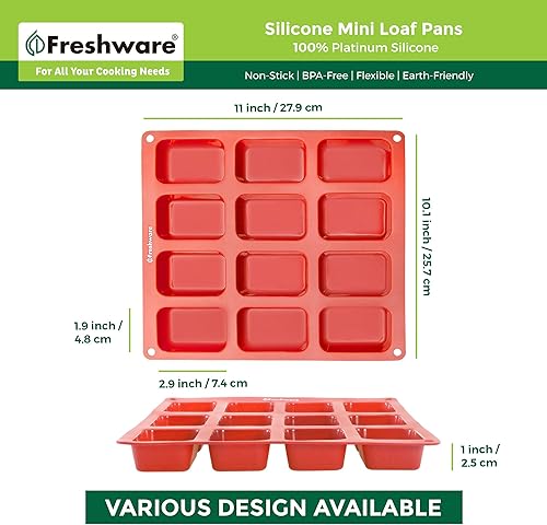Miniatura 3 de Freshware Mini molde de silicona para pan, 2 unidades Mini molde para pan de 12 cavidades, moldes de silicona antiadherente para brownies, pan de