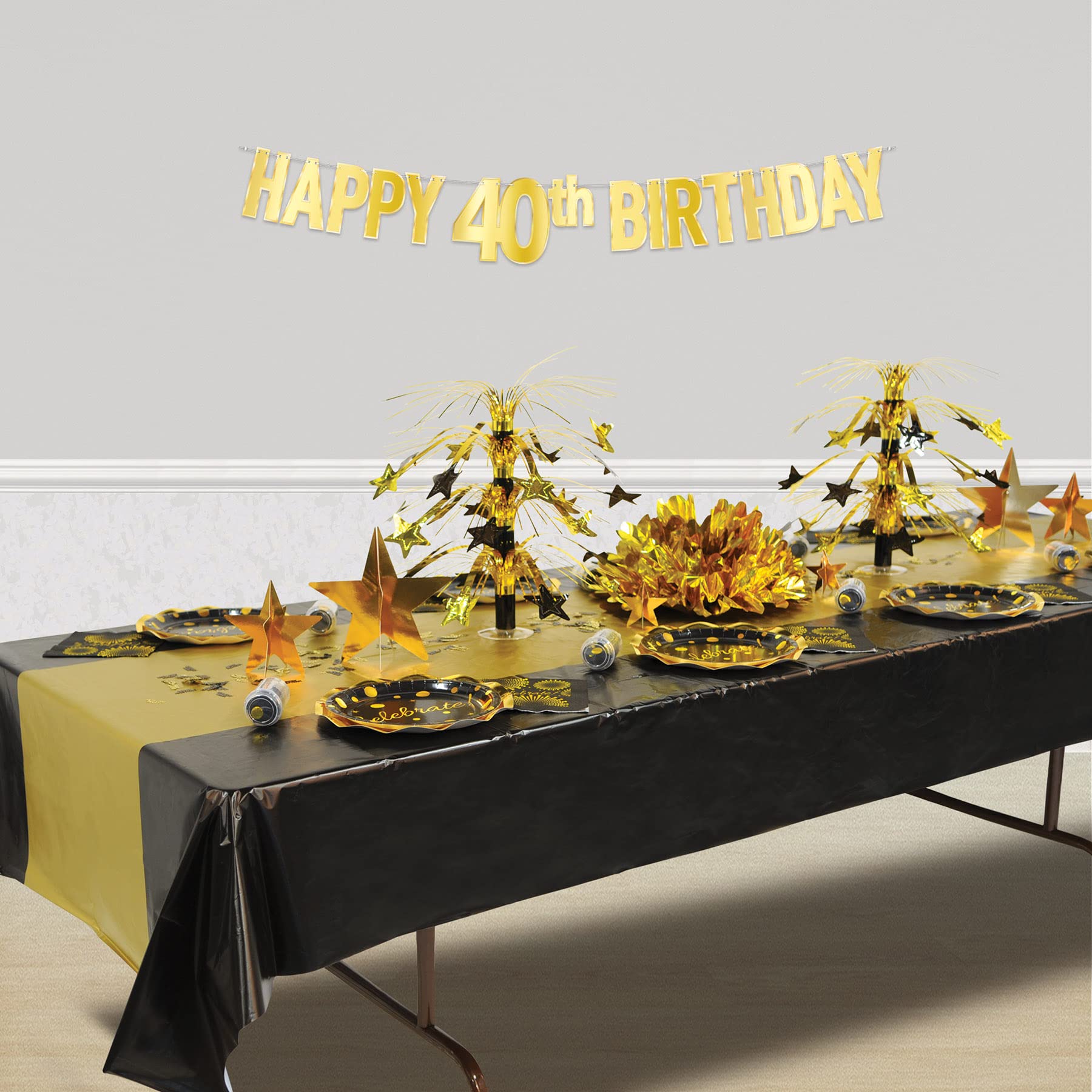 Beistle 53942-40 2-teiliges Folien-Kartonpapier Happy 40th Birthday Partybanner zum Aufhängen, Papier, gold