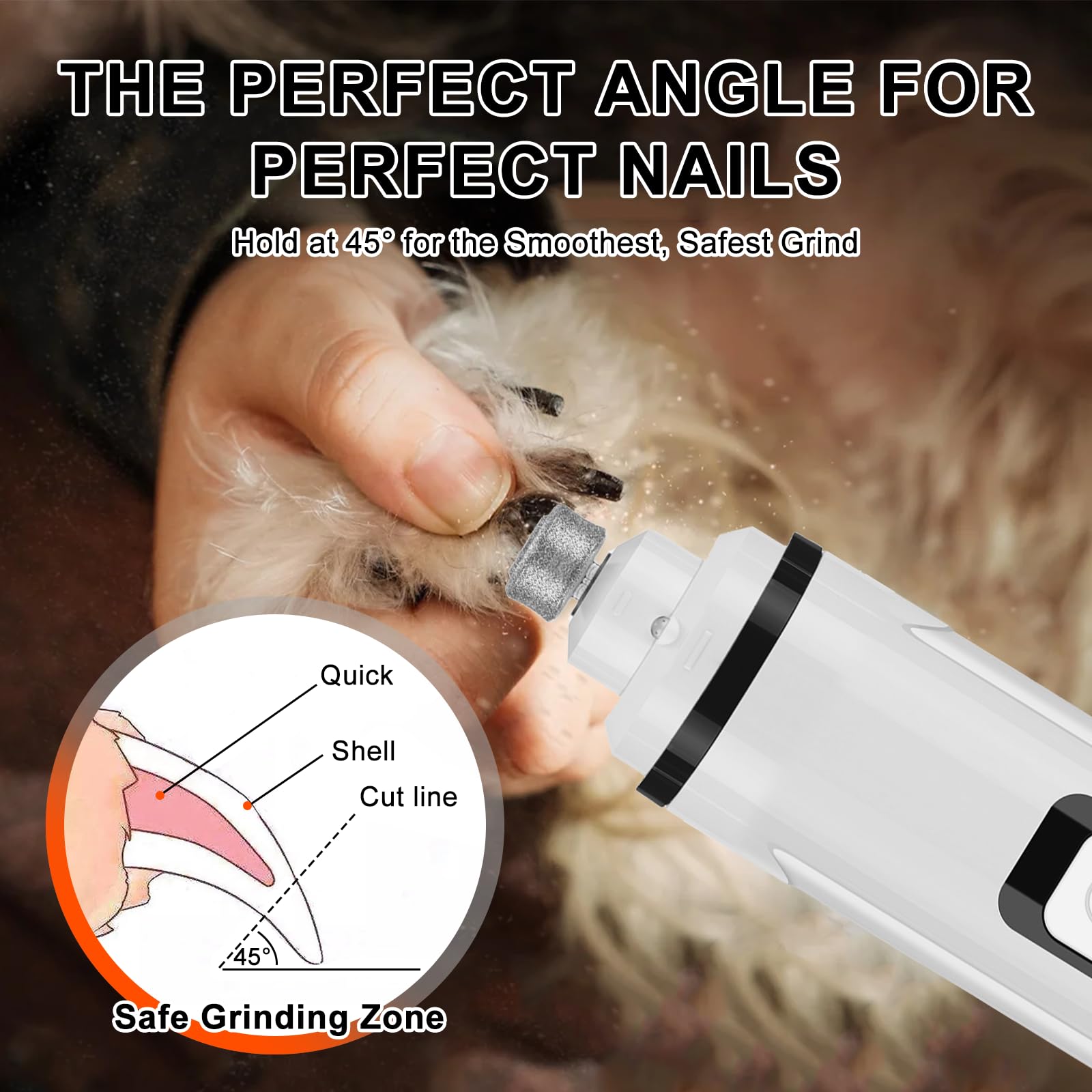 Dog Nail Grinder Quiet Electric with LED Light 2 Speed Professional Pet Nail Grinder for Dogs and Cats Safe Paw Grooming Tool for Small Medium Large Dogs - image 6