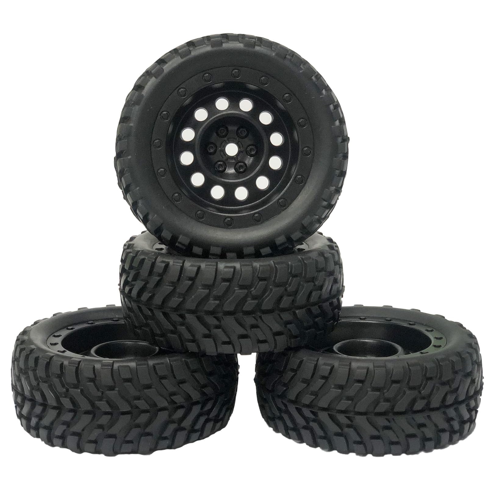 KINGCOO 4PCS 75mm Rubber Tyres Tires with Foam Inserts and Plastic Wheel Rims 12mm Hex for 1/10 On-Road RC Drift Touring Car 1/14 1/16 1/18 Rally Car Replacement Parts (A-Black)