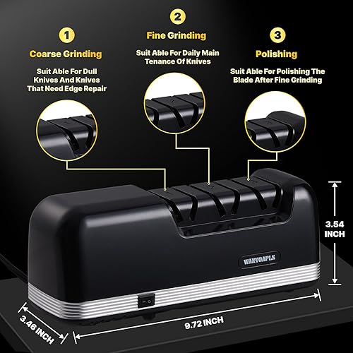 Miniatura 2 de Afilador de cuchillos eléctrico Afilador de cuchillos de 3 etapas para cuchillos de cocina con seguridad de grado profesional, que ofrece un afilado