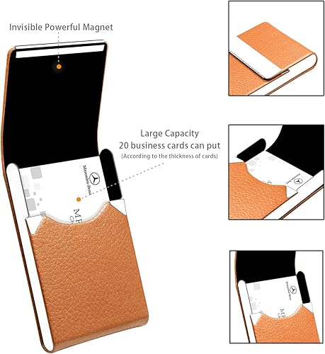 Miniatura 4 de Padike- Tarjetero de piel sintética para tarjetas de presentación de acero inoxidable delgado con cierre magnético