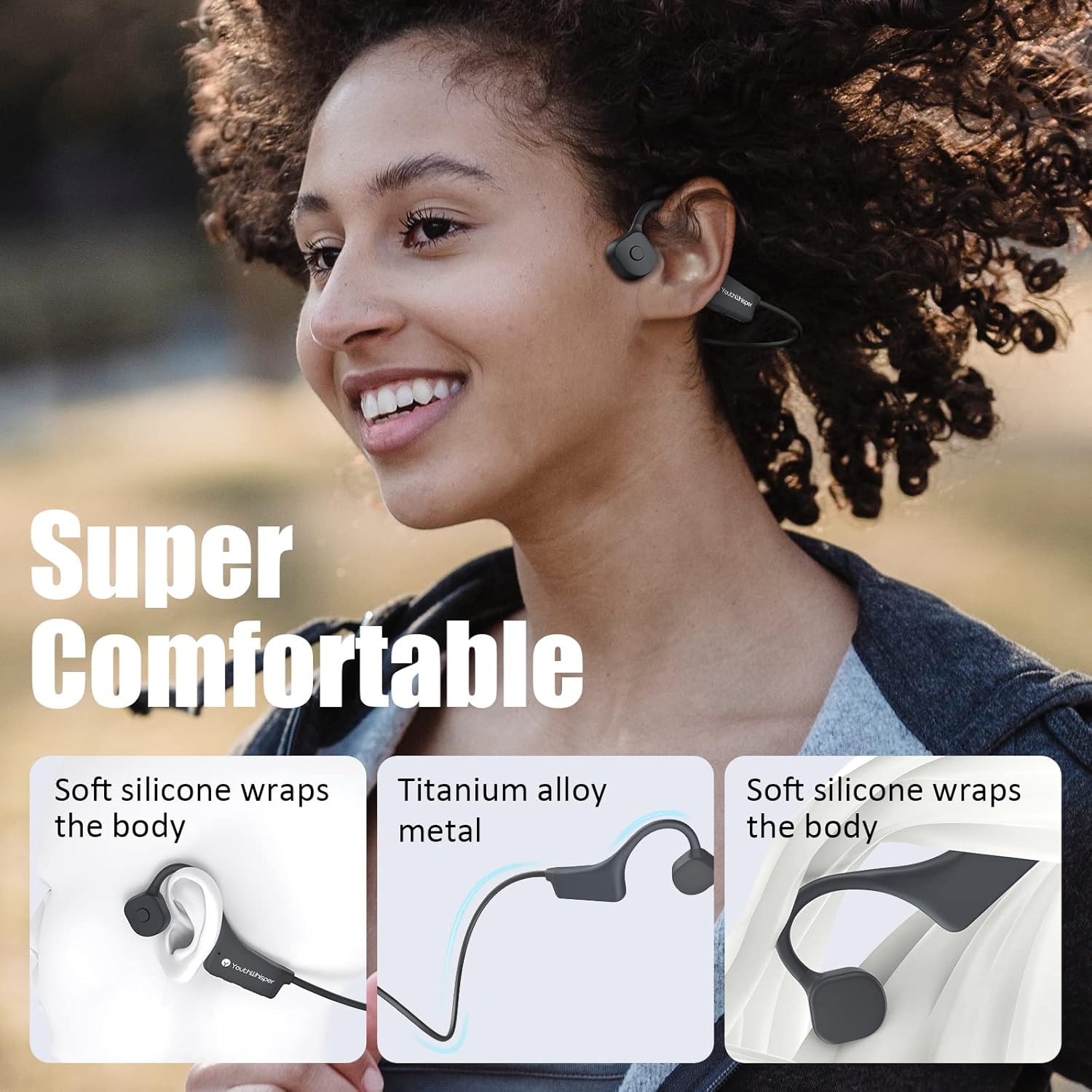 Bone Conduction Headphones - Bluetooth 5.2 Open Ear Headphones IP67 Waterproof Sport Earphones with Noise-Cancelling Mic - Wireless Bone Conducting Headset for Running Hiking Cycling