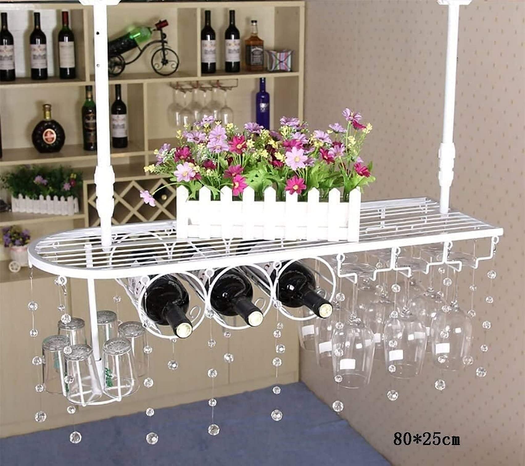 Casier à verres à vin et bouteilles suspendu en métal 60x25cm