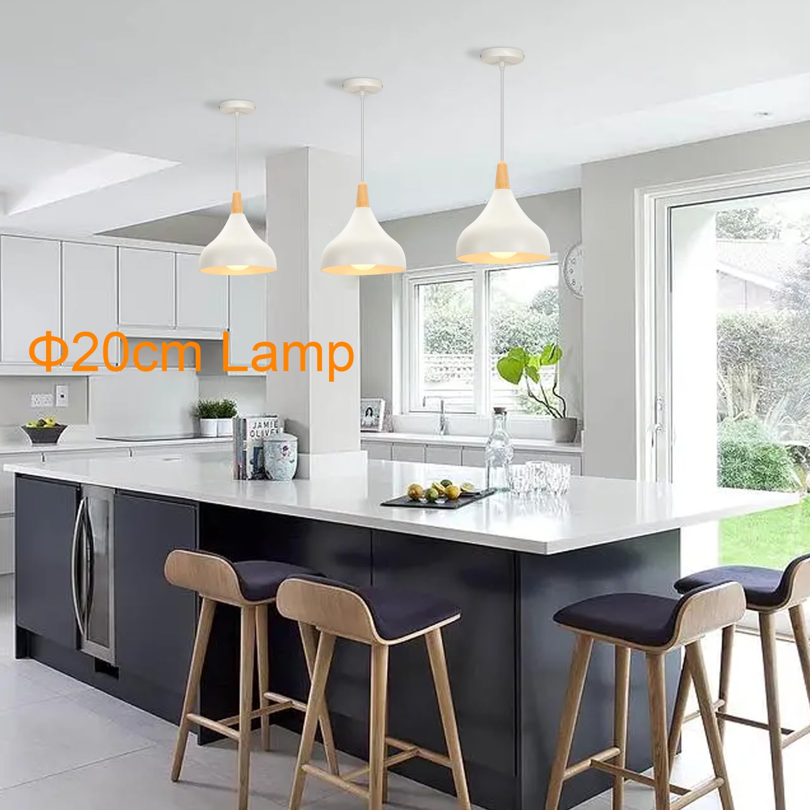 iDEGU 20CM Lustre Suspension Rétro Suspension Luminaire Moderne Style Goutte Chapeau Plafonnier E27 Métal Bois Lampe Suspension pour Chambre Salle à Manger Cuisine Salon (Blanc 1 Pack)