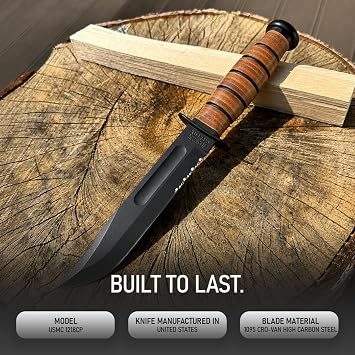 Ka-Bar 1218CP USMC Fighting Knife 7 Carbon Steel Blade with Leather Sheath