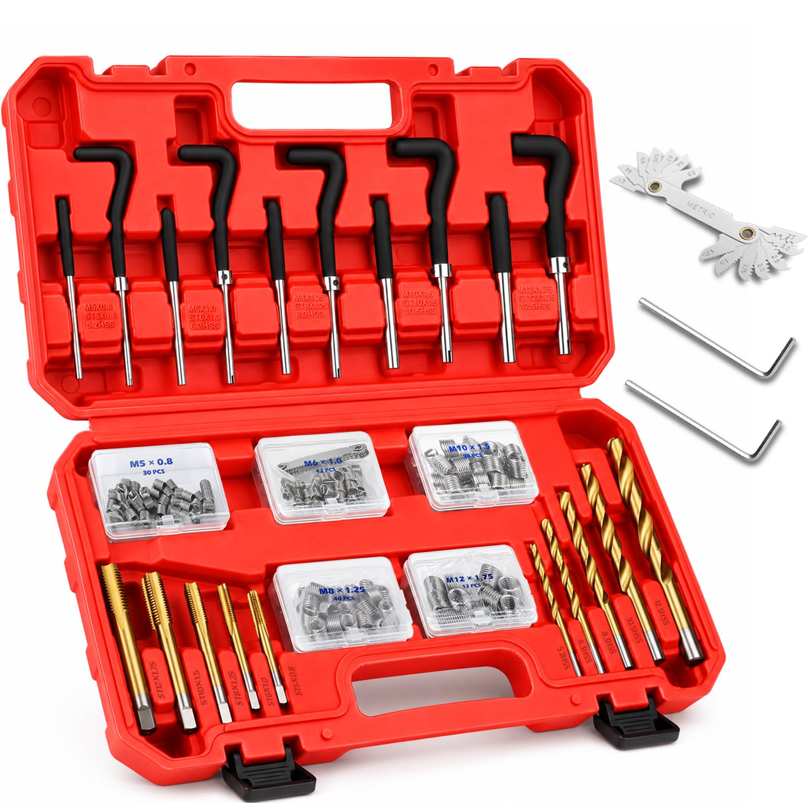 Photo 1 of 175PC Metric Thread Repair Kit, Thread Restorer Tool Set with HSS Drill Bits, Taps, Thread Inserts, Installation and Break-Off Tools for Stripped Threads, Automotive Repair, Metalworking, Garage Use