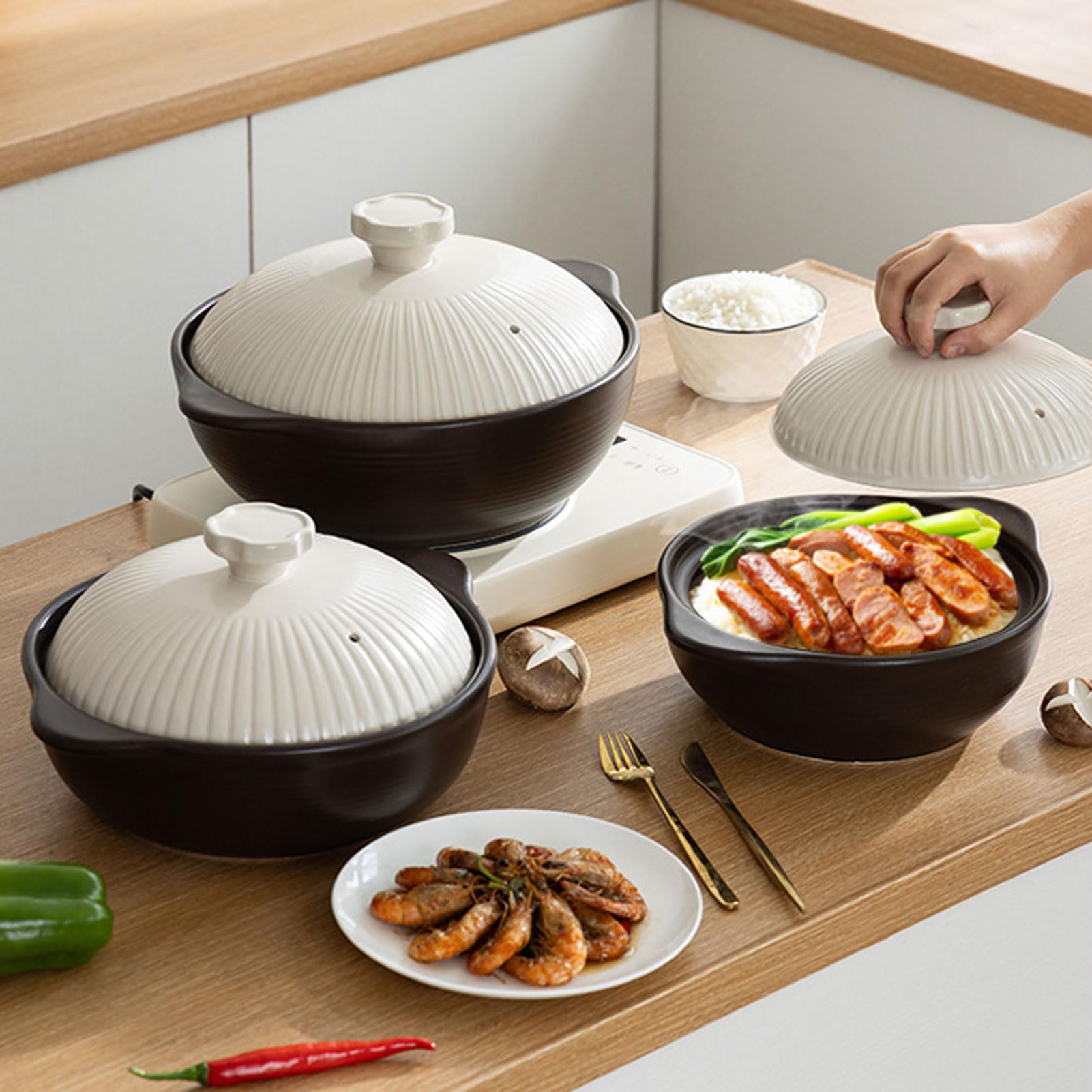 Ceramiczny garnek gliniany do kuchenki gazowej, żaroodporny garnek gliniany z pokrywką, wolnowar do zupy i gliniany garnek do gotowania ryżu (3.5L)