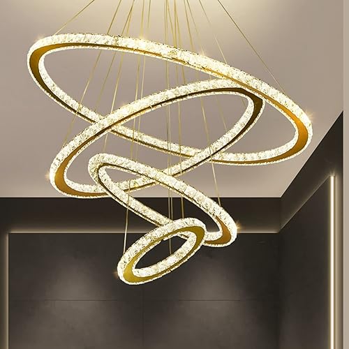 Lámpara LED de cristal de 4 anillos lámpara moderna de mesa de comedor lámpara de techo de acero inoxidable lámpara colgante posmoderna para balcón