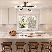 Vista 7 de Lámpara de Araña Moderna Sputnik para Techo, Accesorios de Iluminación de 6 Luces de 22", Metal Industrial de Mediados de Siglo, Montaje Semi Negro