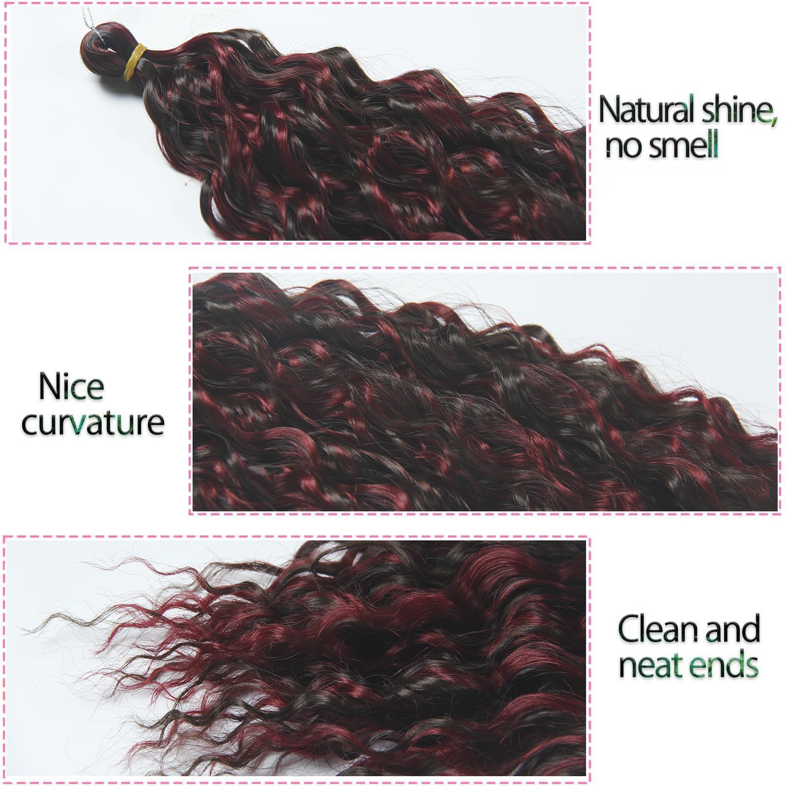 Dsoar Deep Wave Braiding Hair Ombre Deep Twist Wavy Synthetic Hair Highlight Curly Hair Extensions for Braids Ocean Wave Hair Bundles 22 Inch 3 Packs - Image 3