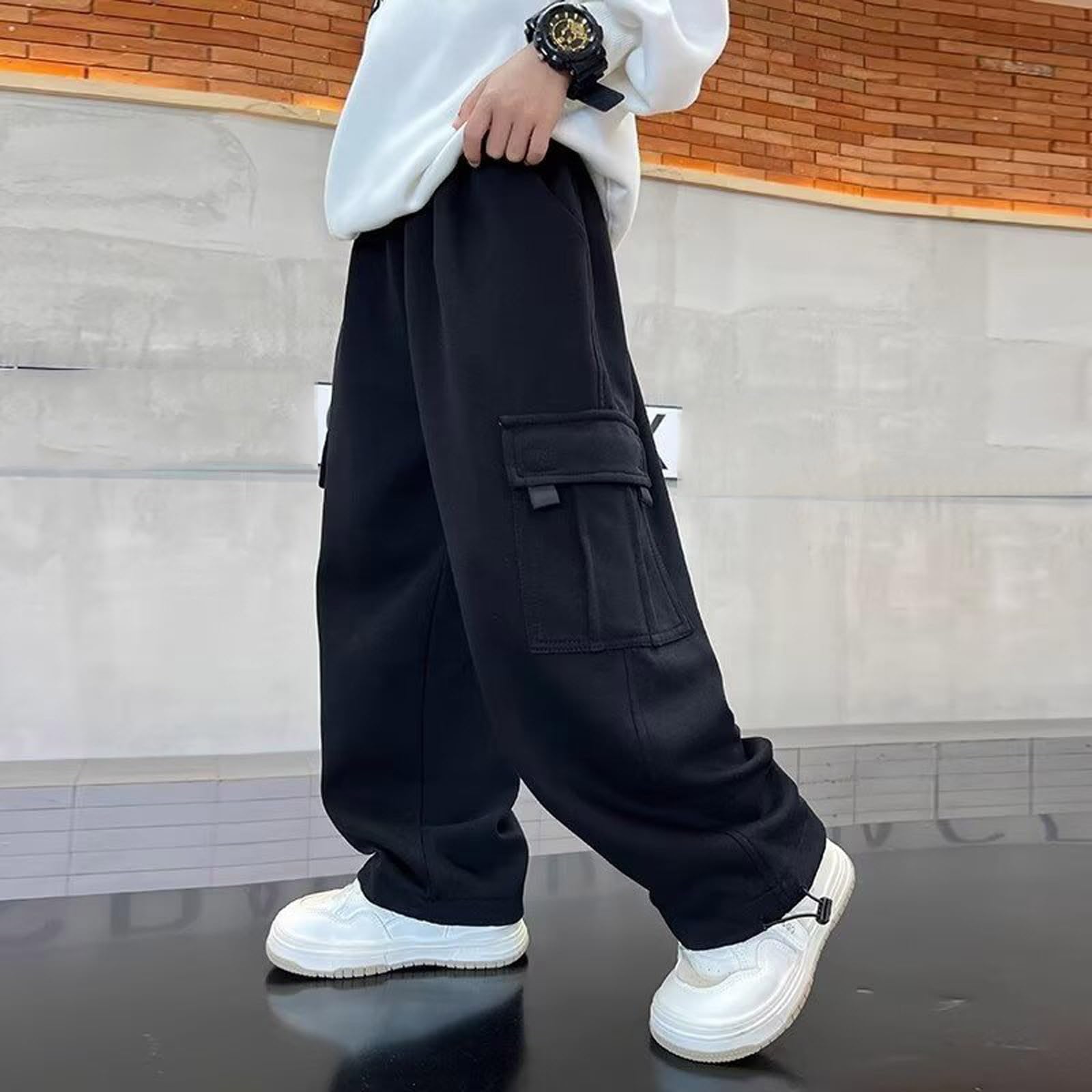 Generico Pantaloni Cargo Bambino 8-15 Anni Invernali con Elastico in Vita Pantaloni Baggy Bambini Trekking Casual con Tasche Hip Hop Jogging Ragazzo Sportivi Comodi