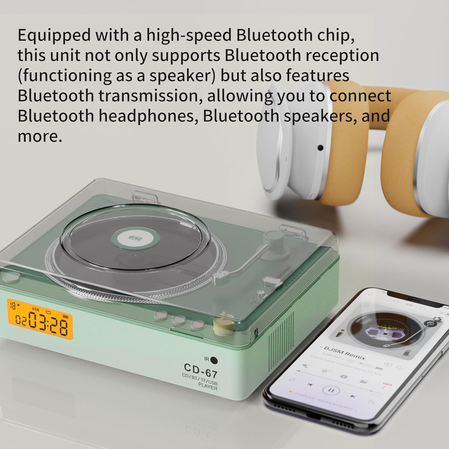 CD Player Portable with Speakers Blutooth Retro CD Player for Home Desktop Personal USB Music Stereo Rechargeable Player with LCD Display for Festival Gift CD-67(Green)