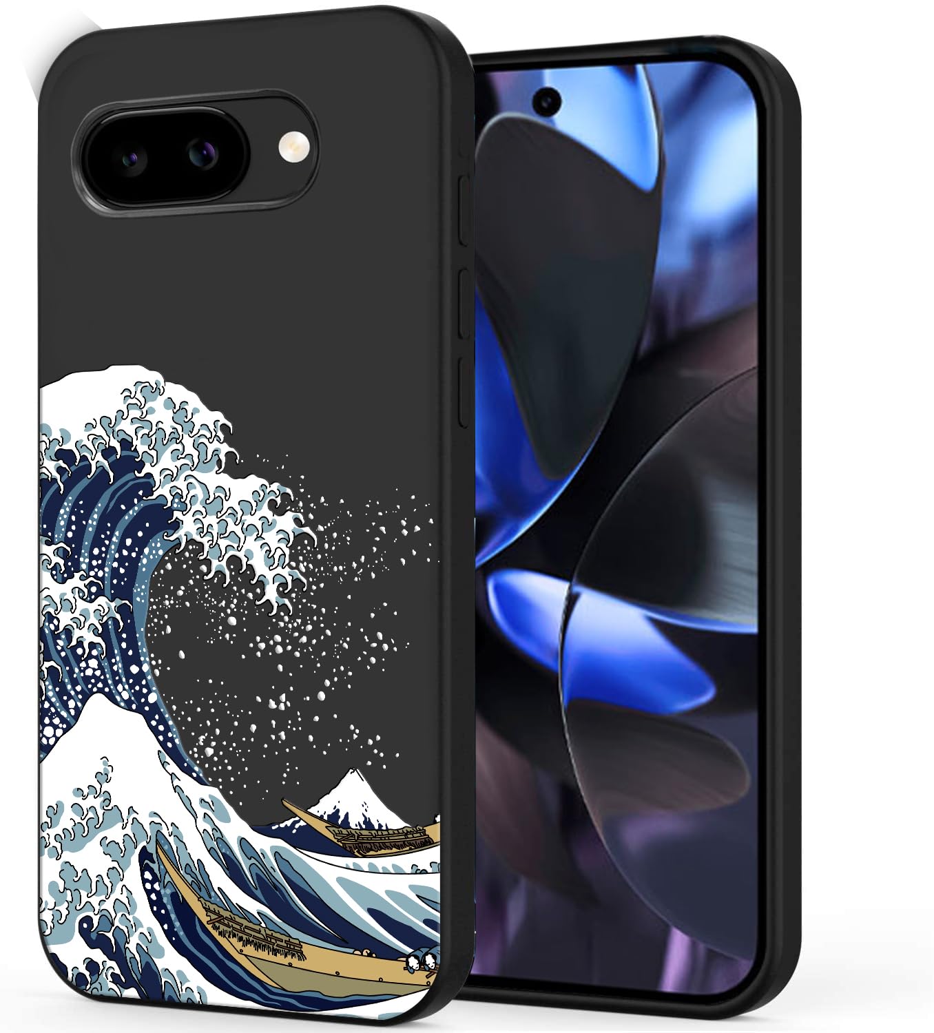 Unov Case Compatible with Pixel 9a (2025) 5G Case with Art Great Wave Design Soft TPU Shock Absorption Slim Embossed Pattern Protective Back Cover