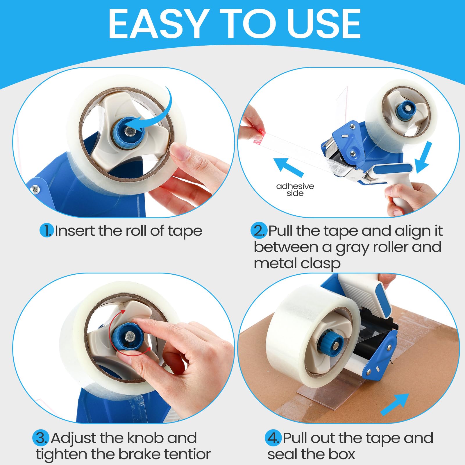 Dunzoom Confezione da 2 dispenser per nastro da imballaggio con 12 rotoli di nastro da imballaggio da 5 cm, dispenser per nastro da imballaggio da 2,7 mm, con dispenser per nastro da imballaggio,